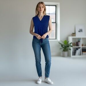 Cable & Gauge Blue and Black Sleeveless Top